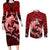 Polynesian Shark Valentine Day Couples Matching Long Sleeve Bodycon Dress and Long Sleeve Button Shirt Hibiscus and Tribal Tattoo Red Style LT03 Red - Polynesian Pride