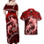 Polynesian Shark Valentine Day Couples Matching Off Shoulder Maxi Dress and Hawaiian Shirt Hibiscus and Tribal Tattoo Red Style LT03 - Polynesian Pride