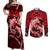 Polynesian Shark Valentine Day Couples Matching Off Shoulder Maxi Dress and Long Sleeve Button Shirt Hibiscus and Tribal Tattoo Red Style LT03 Red - Polynesian Pride