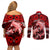 Polynesian Shark Valentine Day Couples Matching Off Shoulder Short Dress and Long Sleeve Button Shirt Hibiscus and Tribal Tattoo Red Style LT03 - Polynesian Pride