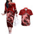 Polynesian Shark Valentine Day Couples Matching Off The Shoulder Long Sleeve Dress and Hawaiian Shirt Hibiscus and Tribal Tattoo Red Style LT03 Red - Polynesian Pride