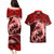 Polynesian Shark Valentine Day Couples Matching Puletasi and Hawaiian Shirt Hibiscus and Tribal Tattoo Red Style LT03 - Polynesian Pride