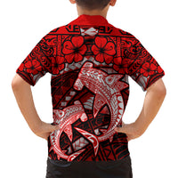 Polynesian Shark Valentine Day Family Matching Short Sleeve Bodycon Dress and Hawaiian Shirt Hibiscus and Tribal Tattoo Red Style LT03 - Polynesian Pride