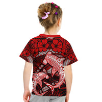 Polynesian Shark Valentine Day Kid T Shirt Hibiscus and Tribal Tattoo Red Style LT03 - Polynesian Pride