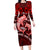 Polynesian Shark Valentine Day Long Sleeve Bodycon Dress Hibiscus and Tribal Tattoo Red Style LT03 Long Dress Red - Polynesian Pride