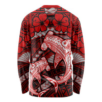 Polynesian Shark Valentine Day Long Sleeve Shirt Hibiscus and Tribal Tattoo Red Style LT03 - Polynesian Pride
