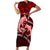 Polynesian Shark Valentine Day Short Sleeve Bodycon Dress Hibiscus and Tribal Tattoo Red Style LT03 Long Dress Red - Polynesian Pride