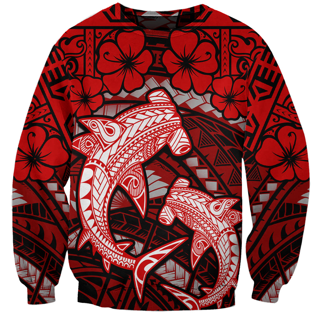 Polynesian Shark Valentine Day Sweatshirt Hibiscus and Tribal Tattoo Red Style LT03 Unisex Red - Polynesian Pride