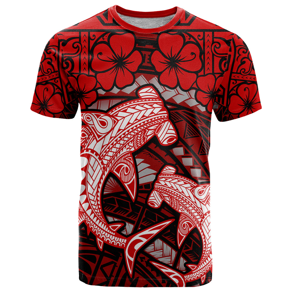 Polynesian Shark Valentine Day T Shirt Hibiscus and Tribal Tattoo Red Style LT03 Red - Polynesian Pride