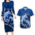 Polynesian Shark Valentine Day Couples Matching Long Sleeve Bodycon Dress and Hawaiian Shirt Hibiscus and Tribal Tattoo Blue Style LT03 Blue - Polynesian Pride