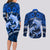 Polynesian Shark Valentine Day Couples Matching Long Sleeve Bodycon Dress and Long Sleeve Button Shirt Hibiscus and Tribal Tattoo Blue Style LT03 - Polynesian Pride