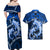 Polynesian Shark Valentine Day Couples Matching Off Shoulder Maxi Dress and Hawaiian Shirt Hibiscus and Tribal Tattoo Blue Style LT03 - Polynesian Pride