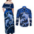 Polynesian Shark Valentine Day Couples Matching Off Shoulder Maxi Dress and Long Sleeve Button Shirt Hibiscus and Tribal Tattoo Blue Style LT03 - Polynesian Pride