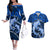 Polynesian Shark Valentine Day Couples Matching Off The Shoulder Long Sleeve Dress and Hawaiian Shirt Hibiscus and Tribal Tattoo Blue Style LT03 Blue - Polynesian Pride