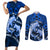 Polynesian Shark Valentine Day Couples Matching Short Sleeve Bodycon Dress and Long Sleeve Button Shirt Hibiscus and Tribal Tattoo Blue Style LT03 Blue - Polynesian Pride