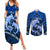 Polynesian Shark Valentine Day Couples Matching Summer Maxi Dress and Long Sleeve Button Shirt Hibiscus and Tribal Tattoo Blue Style LT03 Blue - Polynesian Pride