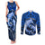 Polynesian Shark Valentine Day Couples Matching Tank Maxi Dress and Long Sleeve Button Shirt Hibiscus and Tribal Tattoo Blue Style LT03 Blue - Polynesian Pride