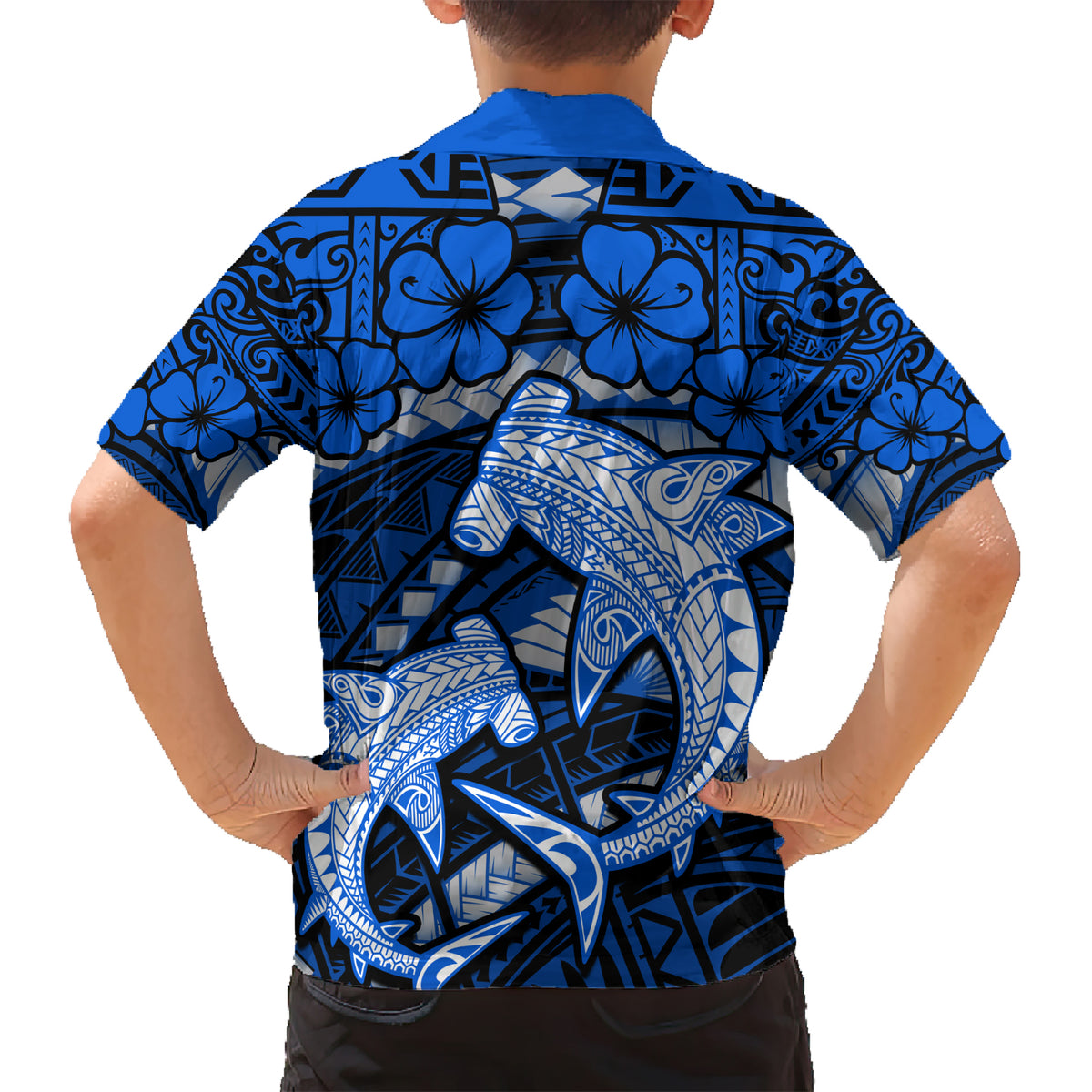 Polynesian Shark Valentine Day Hawaiian Shirt Hibiscus and Tribal Tattoo Blue Style LT03 - Polynesian Pride