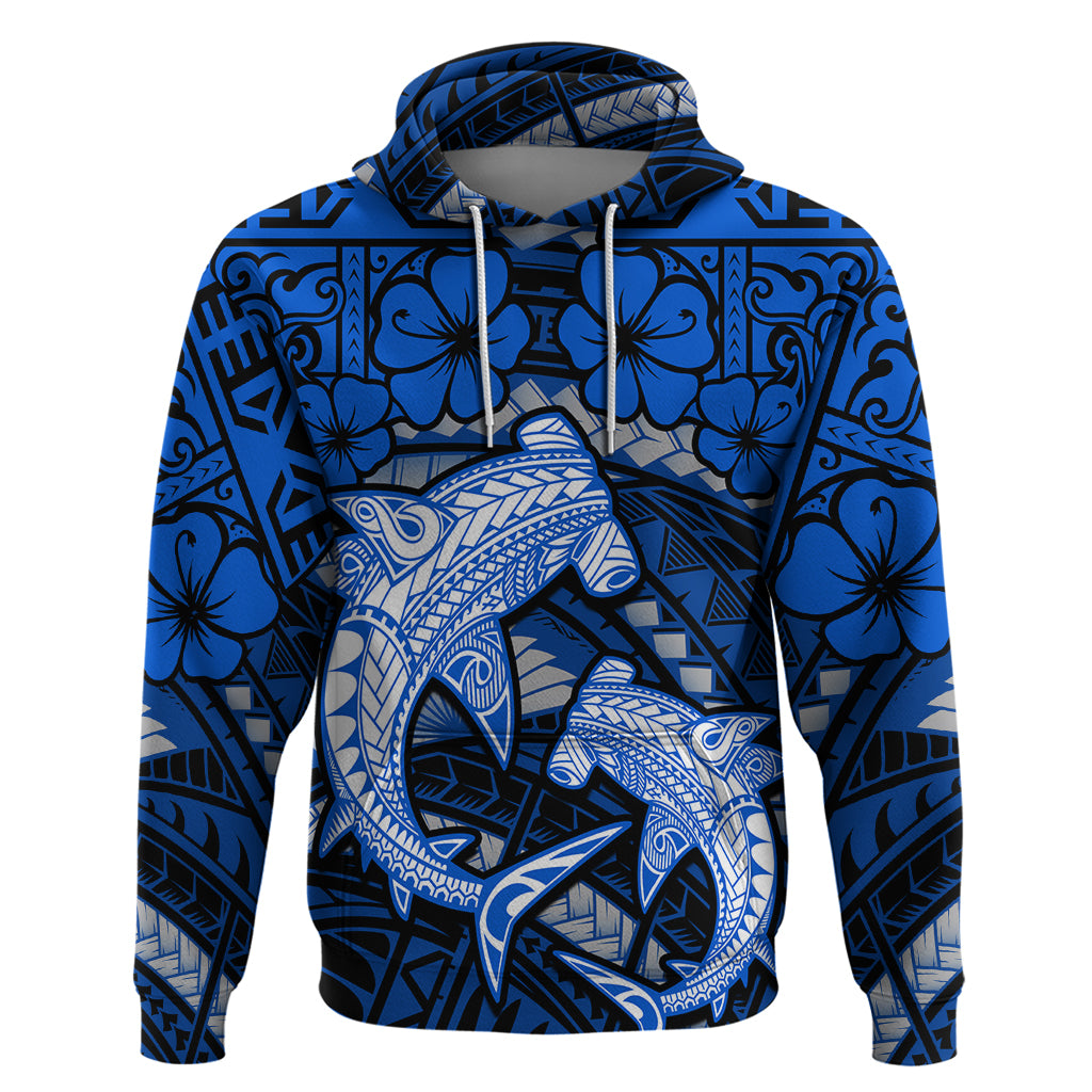 Polynesian Shark Valentine Day Hoodie Hibiscus and Tribal Tattoo Blue Style LT03 Pullover Hoodie Blue - Polynesian Pride