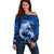 Polynesian Shark Valentine Day Off Shoulder Sweater Hibiscus and Tribal Tattoo Blue Style LT03 Women Blue - Polynesian Pride