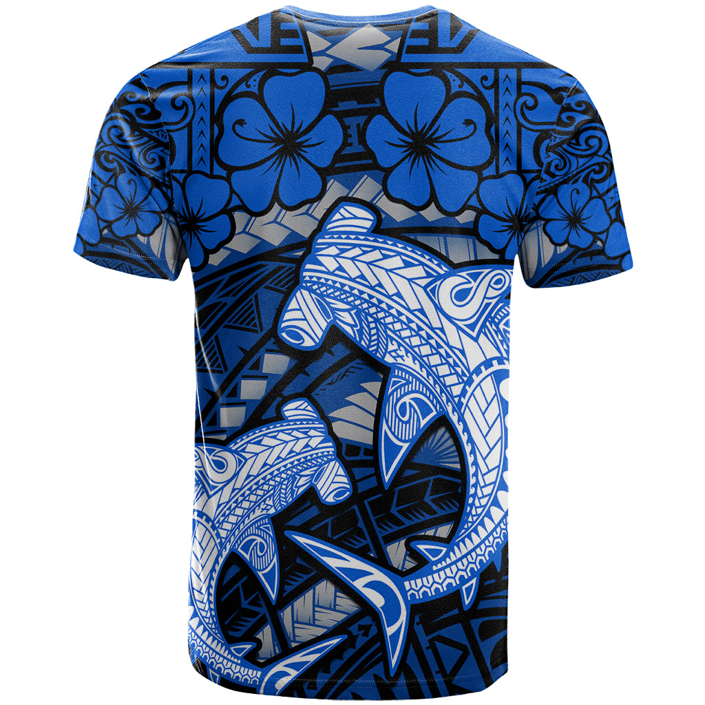 Polynesian Shark Valentine Day T Shirt Hibiscus and Tribal Tattoo Blue Style LT03 - Polynesian Pride