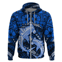 Polynesian Shark Valentine Day Zip Hoodie Hibiscus and Tribal Tattoo Blue Style LT03 Zip Hoodie Blue - Polynesian Pride