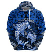Polynesian Shark Valentine Day Zip Hoodie Hibiscus and Tribal Tattoo Blue Style LT03 - Polynesian Pride