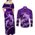 Polynesian Shark Valentine Day Couples Matching Off Shoulder Maxi Dress and Long Sleeve Button Shirt Hibiscus and Tribal Tattoo Purple Style LT03 - Polynesian Pride