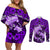 Polynesian Shark Valentine Day Couples Matching Off Shoulder Short Dress and Long Sleeve Button Shirt Hibiscus and Tribal Tattoo Purple Style LT03 Purple - Polynesian Pride