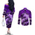 Polynesian Shark Valentine Day Couples Matching Off The Shoulder Long Sleeve Dress and Long Sleeve Button Shirt Hibiscus and Tribal Tattoo Purple Style LT03 - Polynesian Pride