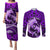 Polynesian Shark Valentine Day Couples Matching Puletasi and Long Sleeve Button Shirt Hibiscus and Tribal Tattoo Purple Style LT03 Purple - Polynesian Pride