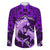 Polynesian Shark Valentine Day Family Matching Long Sleeve Bodycon Dress and Hawaiian Shirt Hibiscus and Tribal Tattoo Purple Style LT03 Dad's Shirt - Long Sleeve Purple - Polynesian Pride