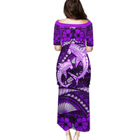 Polynesian Shark Valentine Day Family Matching Puletasi and Hawaiian Shirt Hibiscus and Tribal Tattoo Purple Style LT03 - Polynesian Pride