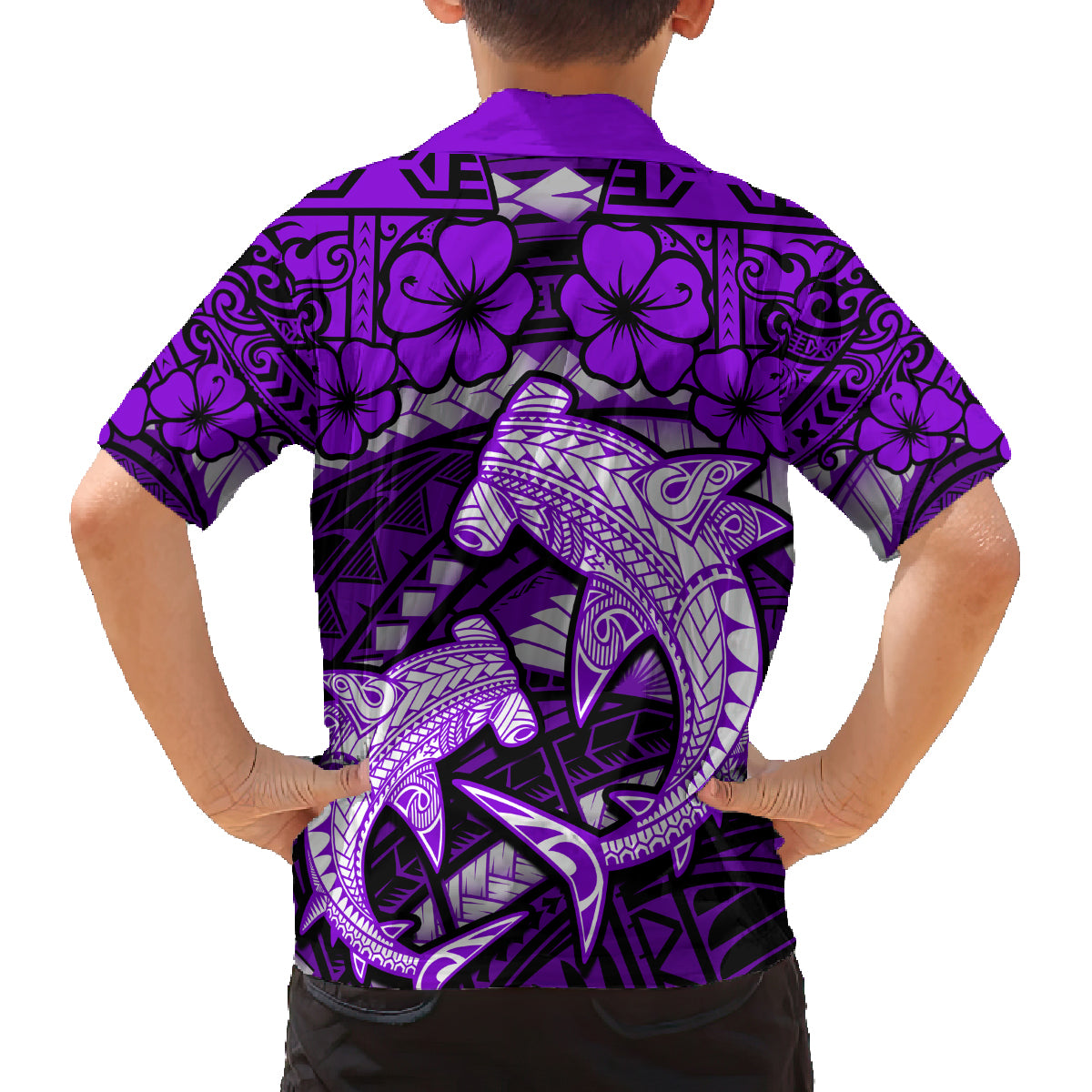 Polynesian Shark Valentine Day Family Matching Summer Maxi Dress and Hawaiian Shirt Hibiscus and Tribal Tattoo Purple Style LT03 - Polynesian Pride