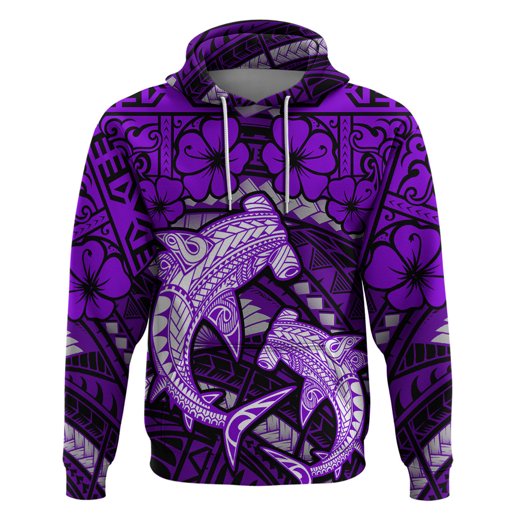 Polynesian Shark Valentine Day Hoodie Hibiscus and Tribal Tattoo Purple Style LT03 Pullover Hoodie Purple - Polynesian Pride