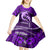 Polynesian Shark Valentine Day Kid Short Sleeve Dress Hibiscus and Tribal Tattoo Purple Style LT03 - Polynesian Pride