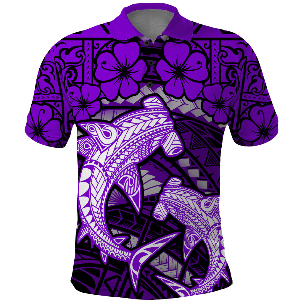 Polynesian Shark Valentine Day Polo Shirt Hibiscus and Tribal Tattoo Purple Style LT03 Purple - Polynesian Pride