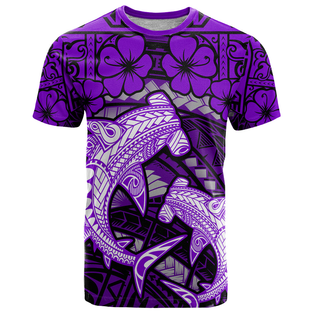 Polynesian Shark Valentine Day T Shirt Hibiscus and Tribal Tattoo Purple Style LT03 Purple - Polynesian Pride