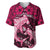 Polynesian Shark Valentine Day Baseball Jersey Hibiscus and Tribal Tattoo Pink Style LT03 Pink - Polynesian Pride