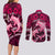 Polynesian Shark Valentine Day Couples Matching Long Sleeve Bodycon Dress and Long Sleeve Button Shirt Hibiscus and Tribal Tattoo Pink Style LT03 - Polynesian Pride