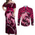 Polynesian Shark Valentine Day Couples Matching Off Shoulder Maxi Dress and Long Sleeve Button Shirt Hibiscus and Tribal Tattoo Pink Style LT03 Pink - Polynesian Pride