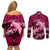 Polynesian Shark Valentine Day Couples Matching Off Shoulder Short Dress and Long Sleeve Button Shirt Hibiscus and Tribal Tattoo Pink Style LT03 - Polynesian Pride