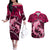 Polynesian Shark Valentine Day Couples Matching Off The Shoulder Long Sleeve Dress and Hawaiian Shirt Hibiscus and Tribal Tattoo Pink Style LT03 Pink - Polynesian Pride