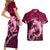 Polynesian Shark Valentine Day Couples Matching Short Sleeve Bodycon Dress and Hawaiian Shirt Hibiscus and Tribal Tattoo Pink Style LT03 - Polynesian Pride