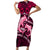 Polynesian Shark Valentine Day Family Matching Short Sleeve Bodycon Dress and Hawaiian Shirt Hibiscus and Tribal Tattoo Pink Style LT03 Mom's Dress Pink - Polynesian Pride