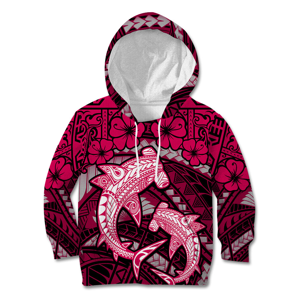 Polynesian Shark Valentine Day Kid Hoodie Hibiscus and Tribal Tattoo Pink Style LT03 Hoodie Pink - Polynesian Pride