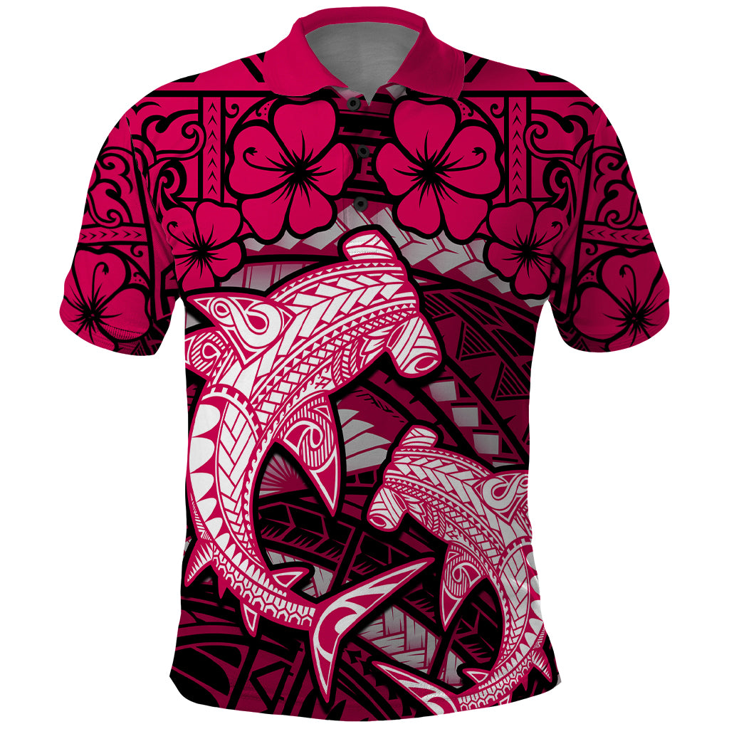 Polynesian Shark Valentine Day Polo Shirt Hibiscus and Tribal Tattoo Pink Style LT03 Pink - Polynesian Pride