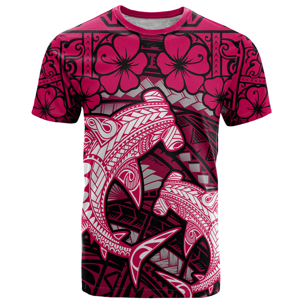 Polynesian Shark Valentine Day T Shirt Hibiscus and Tribal Tattoo Pink Style LT03 Pink - Polynesian Pride