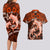 Polynesian Shark Valentine Day Couples Matching Long Sleeve Bodycon Dress and Hawaiian Shirt Hibiscus and Tribal Tattoo Orange Style LT03 - Polynesian Pride