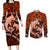 Polynesian Shark Valentine Day Couples Matching Long Sleeve Bodycon Dress and Long Sleeve Button Shirt Hibiscus and Tribal Tattoo Orange Style LT03 Orange - Polynesian Pride